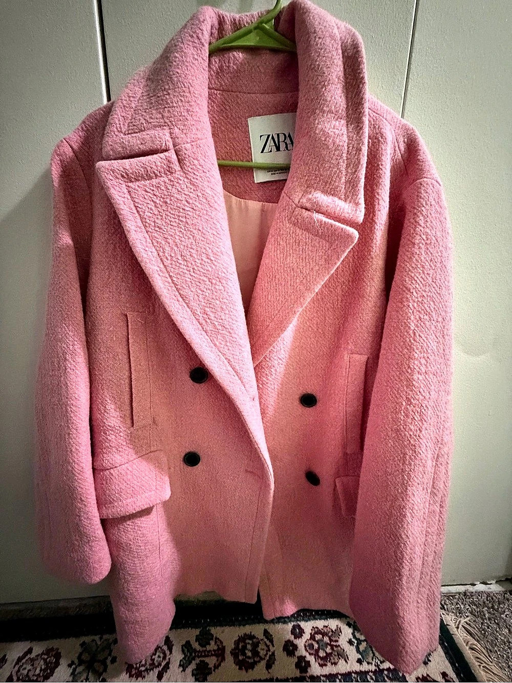 Zara Pink Double-Breasted Pea Coat Size Medium Like New